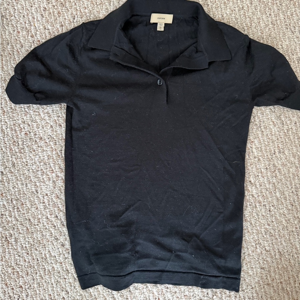 Burberry Wool Pearl Button Black Polo Shirt